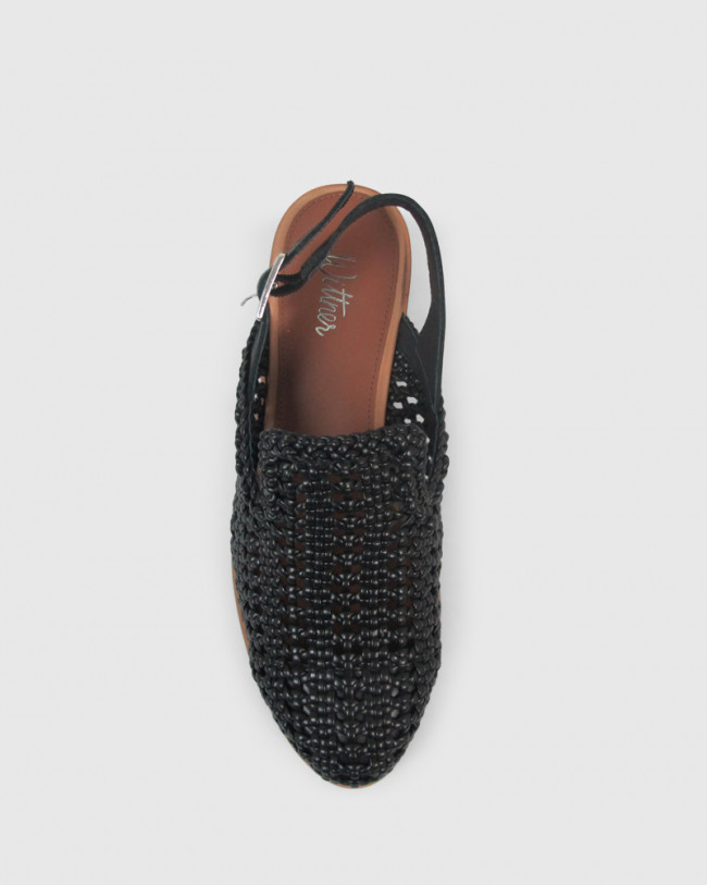 Wittner Habor Black PU Weave Slingback Flat