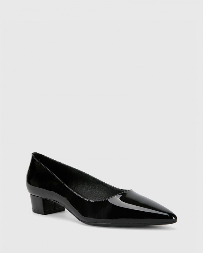 Wittner Armin Black Patent Leather Block Heel Pointed Toe