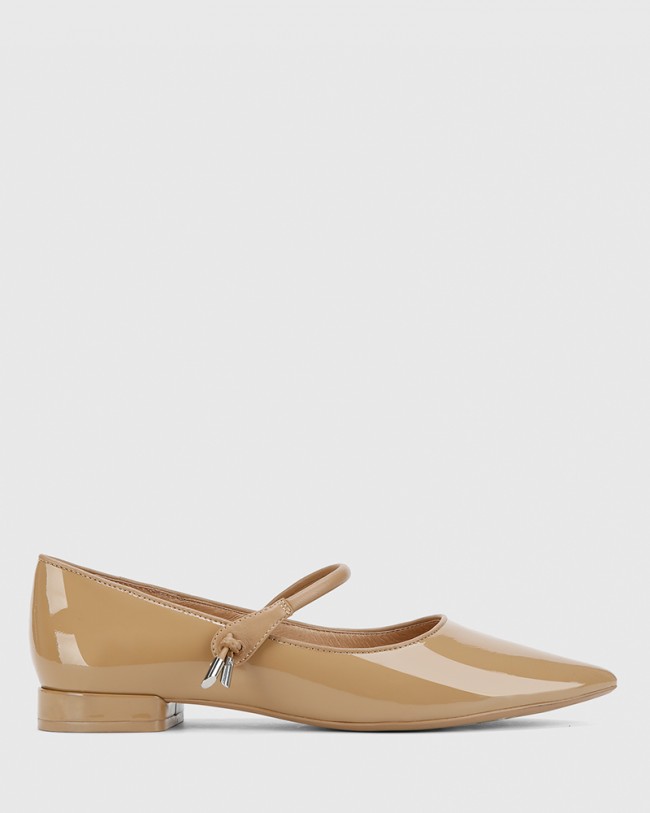 Wittner Meara Taupe Patent & Nappa Leather Point Toe Flat