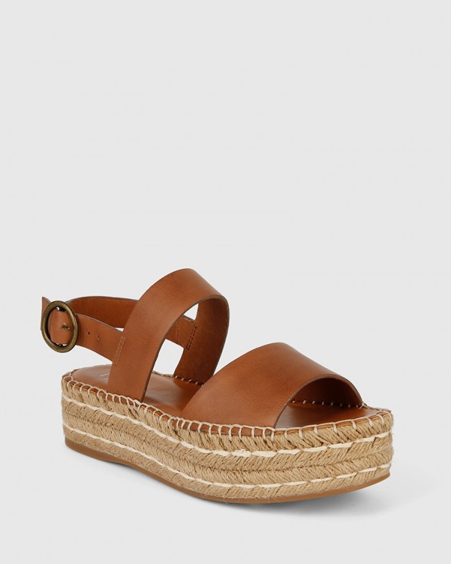 Wittner Etros Cognac Leather Espadrille Flatform Sandal
