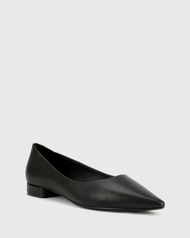 Wittner Marina Black Leather Pointed Toe Slip On Flat