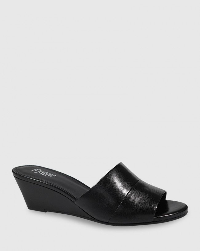 Wittner Adair Black Leather Open Toe Wedge