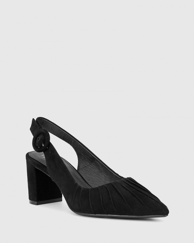 Wittner Daiso Black Suede Leather Slingback Block Heel