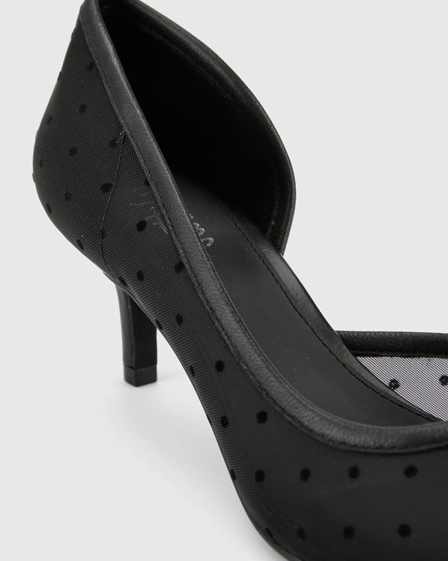 Wittner Natala Black Leather and Polka Dot Mesh Stiletto Heel