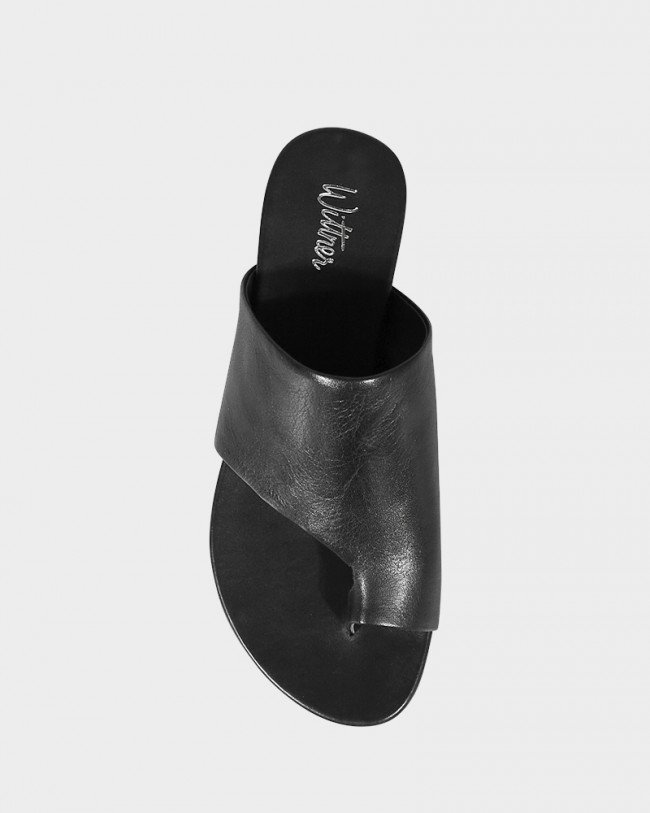 Wittner Lang Black Leather Open Toe Flat Slide