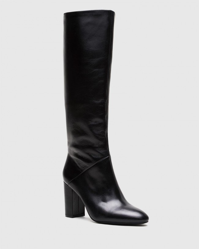 Wittner Sherman Black Leather Block Heel Knee High Boot