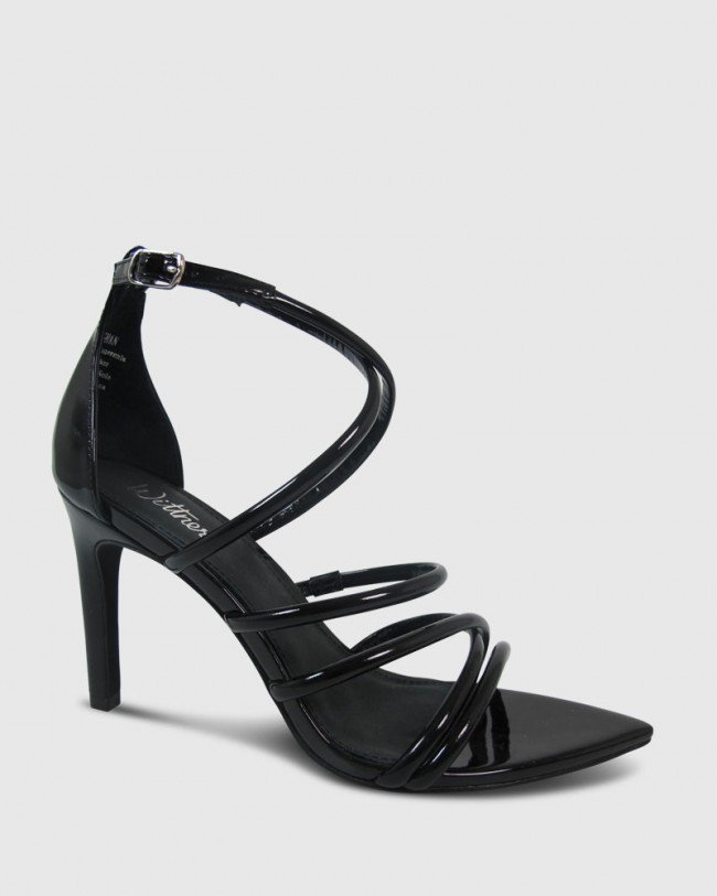 Wittner Reaghan Black Patent Open Toe Stiletto Heel Sandal