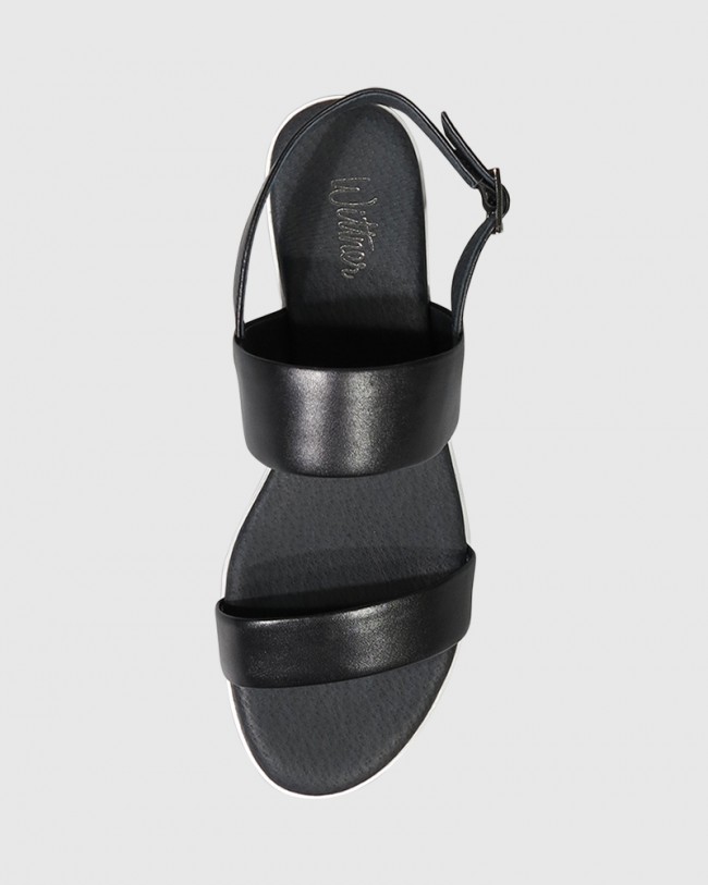 Wittner Jenkins Black Leather Wedge Sandal