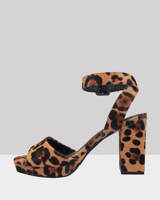 Wittner Pasco Leopard Print Pony Hair Open Toe Block Heel