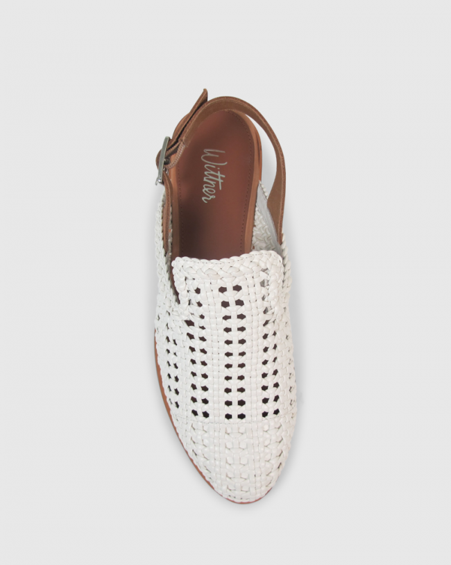 Wittner Habor White PU Weave Slingback Flat