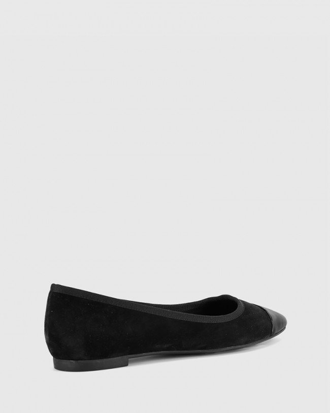 Wittner Ellie Black Suede/Patent Leather Flat Snib Toe Casual Shoe