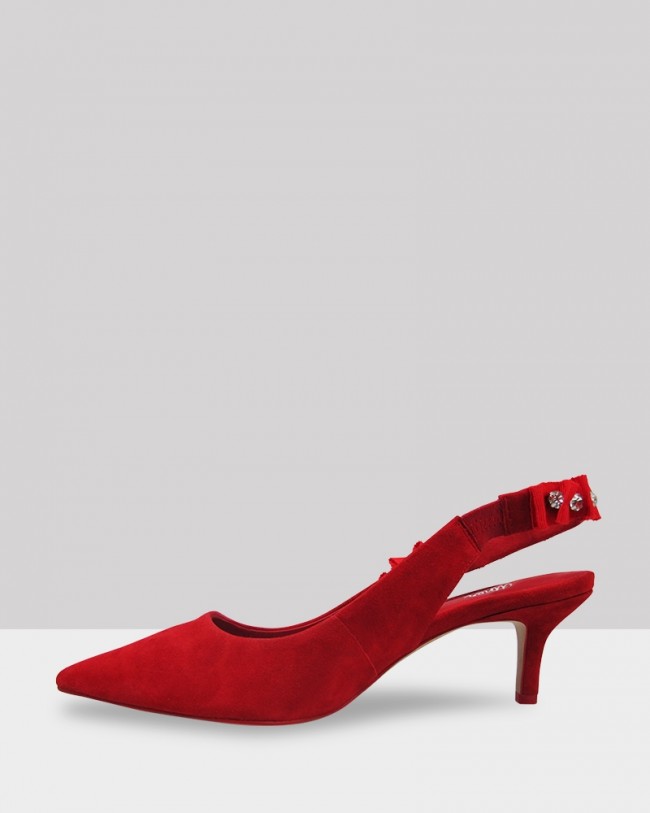 Wittner Naila Red Suede Diamonte Slingback Kitten Heel
