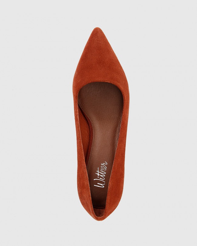 Wittner Dalena Rust Suede Leather Block Heel Pointed Toe