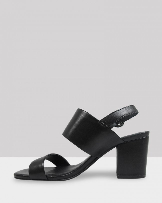 Wittner Christa Black Leather Block Heel Sandal