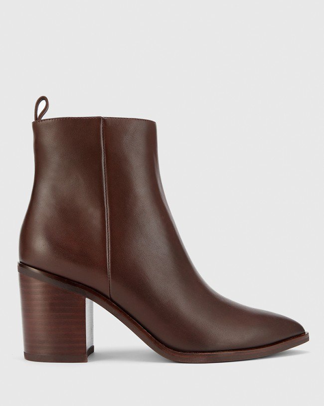 Wittner Pearce Chocolate Leather Block Heel Ankle Boot
