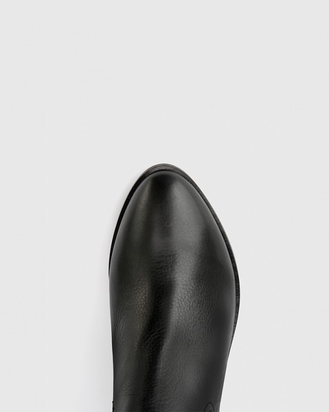 Wittner Irisa Black Leather Cut Out Flat Ankle Boot