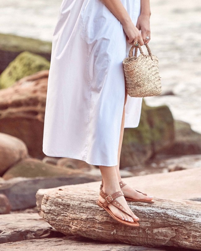 Wittner Flint Tan Leather Stud Flat Sandal