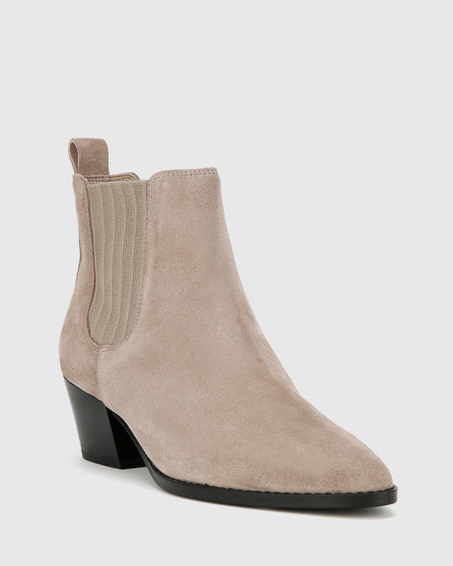 Wittner Kyrone Stone Suede Leather Block Heel Point Toe Boot