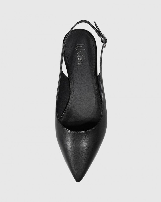 Wittner Misty Black Leather Pointed Toe Slingback Flat