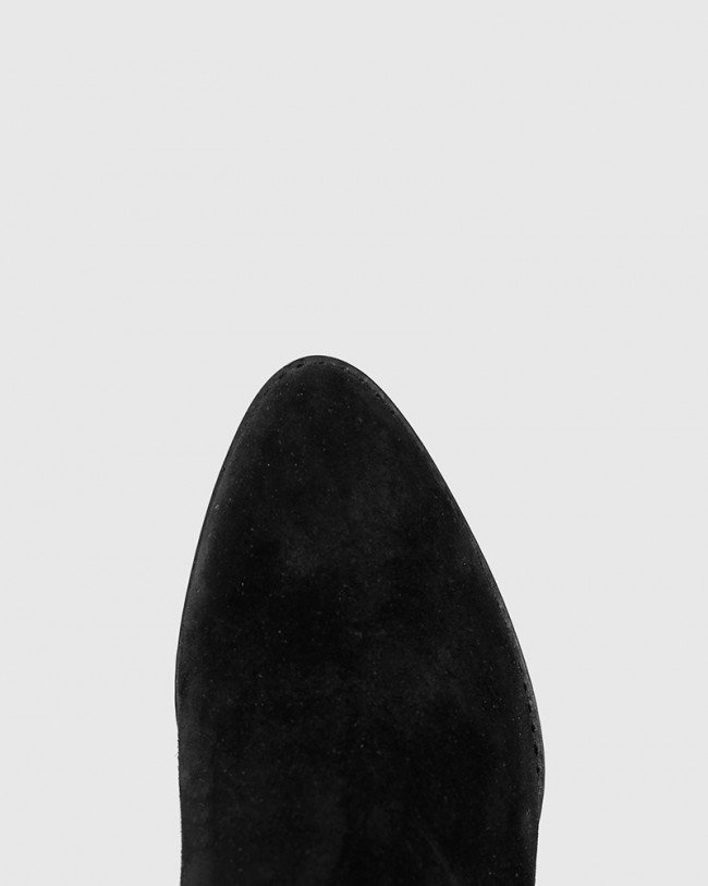 Wittner Kyrone Black Suede Leather Block Heel Point Toe Boot