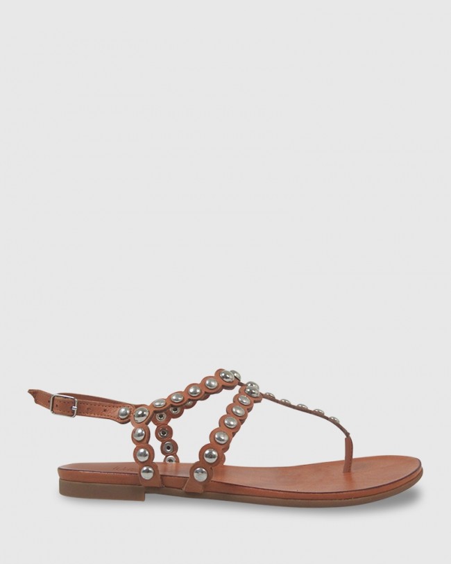 Wittner Kezia Coconut Leather Silver Stud Flat Sandal