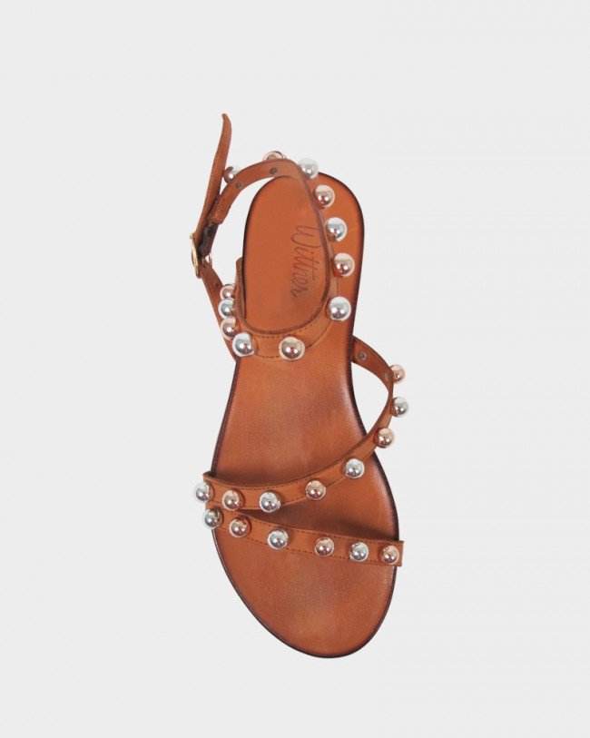 Wittner Kalisha Coconut Leather Strappy Stud Detail Flat Sandal