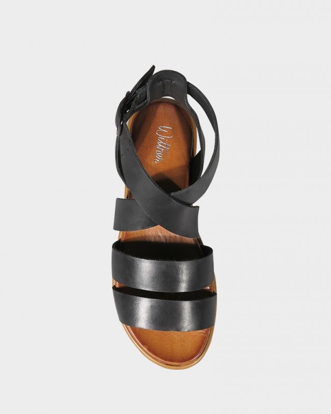 Wittner Rudd Black Leather Flatform Sandal