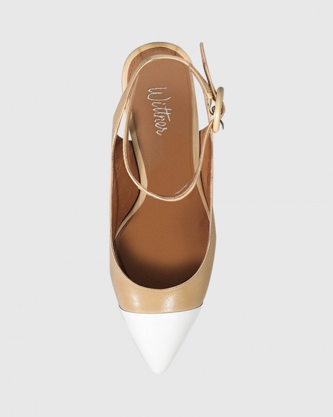 Wittner Helaine Natural Leather White Toe Cap Block Heel