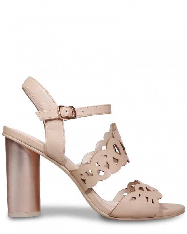 Wittner Reanna Nude Leather Perforated Block Heeled Sandal