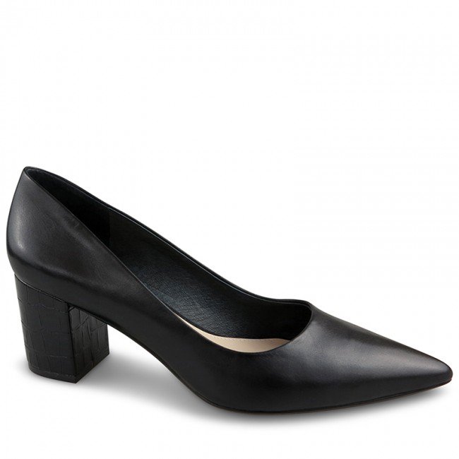 Wittner Diablo Black Leather Pointed Toe Croc Embossed Block Heel