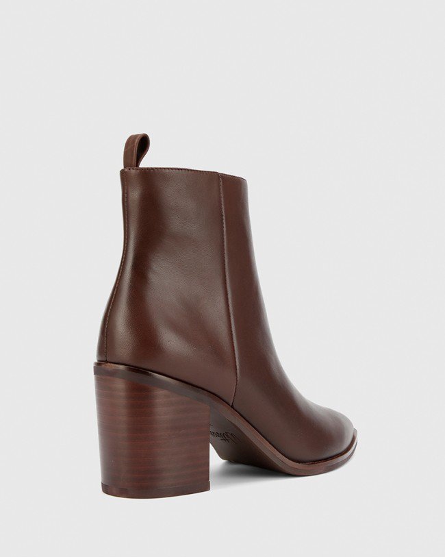 Wittner Pearce Chocolate Leather Block Heel Ankle Boot