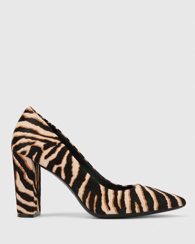 Wittner Hether Zebra Pony Hair Leather Pointed Toe Block Heel