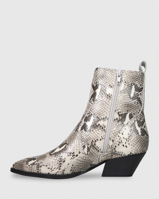 Wittner Kansas Snake Print Leather Western Style Ankle Boot