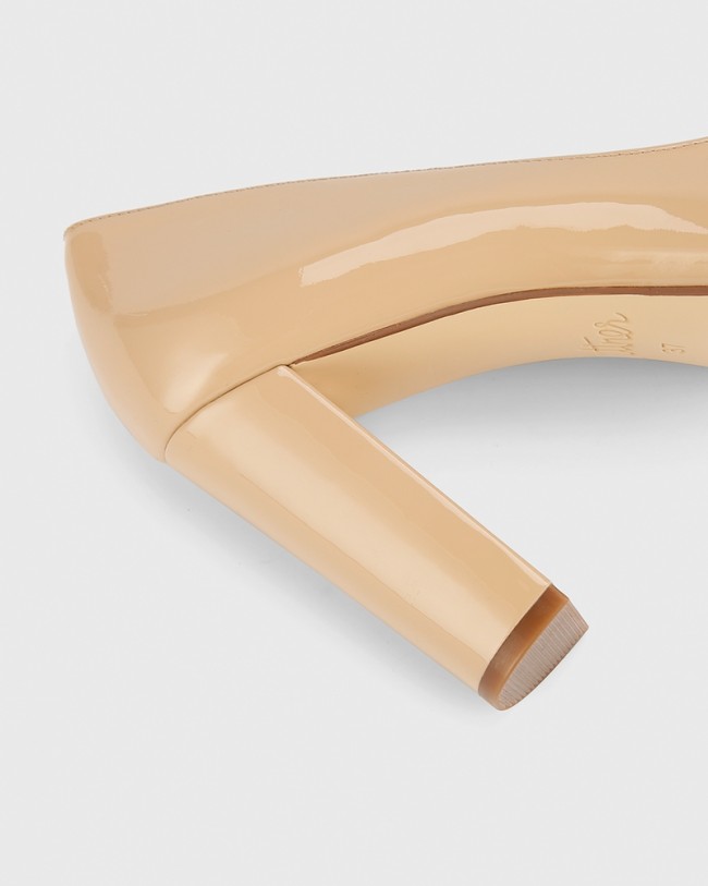 Wittner Hether Nude Patent Pointed Toe Block Heel