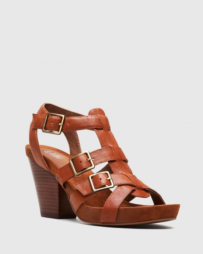 Wittner Cohen Cognac Leather Cone Heel Sandal