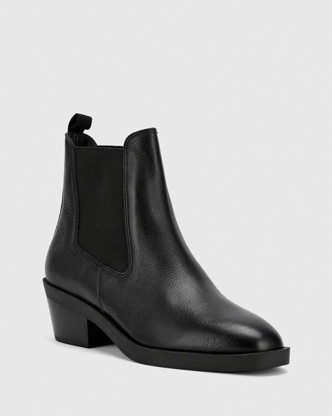 Wittner Isaac Black Natural Milled Leather Pull On Ankle Boot