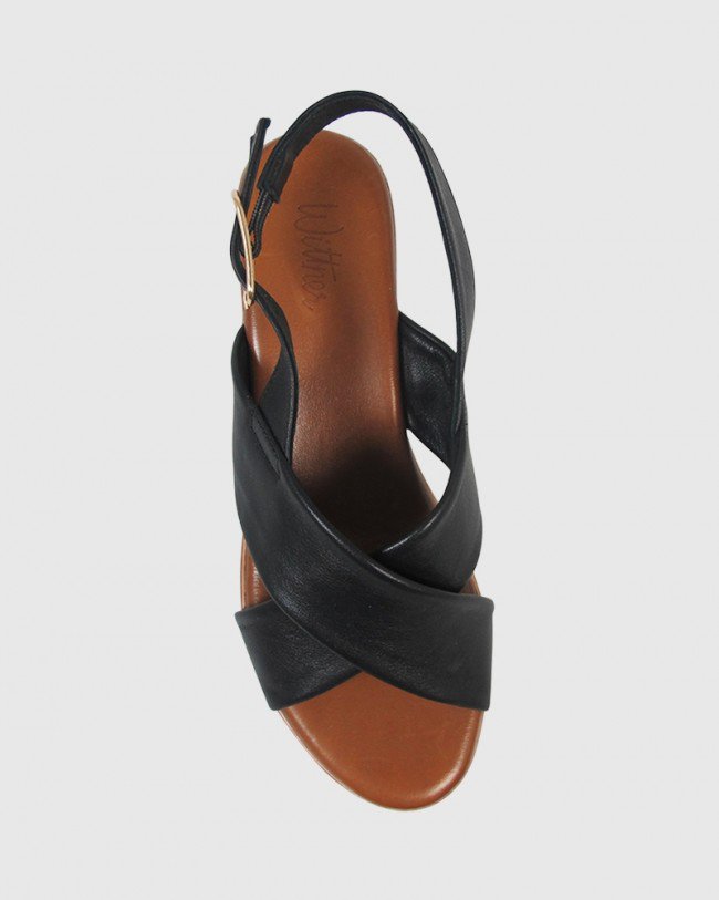 Wittner Kila Black Leather Slingback Wedge