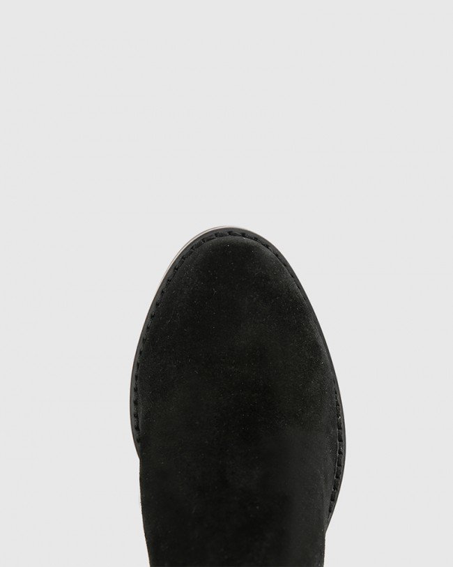 Wittner Kylar Black Suede Leather Round Toe Block Heel Ankle Boot