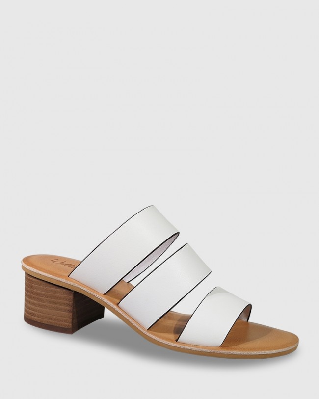Wittner Ginnifer White Leather Block Heel Slide
