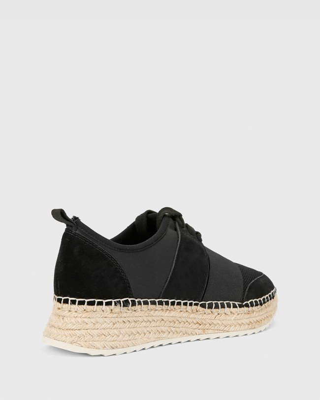 Wittner April Black Leather & Elastic Espadrille Sneaker