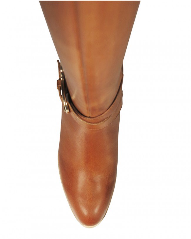 Wittner Frann Cognac Leather Equestrian Block Heel Knee High Boot