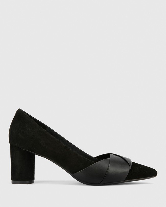 Wittner Deonna Black Leather And Suede Block Heel Pump