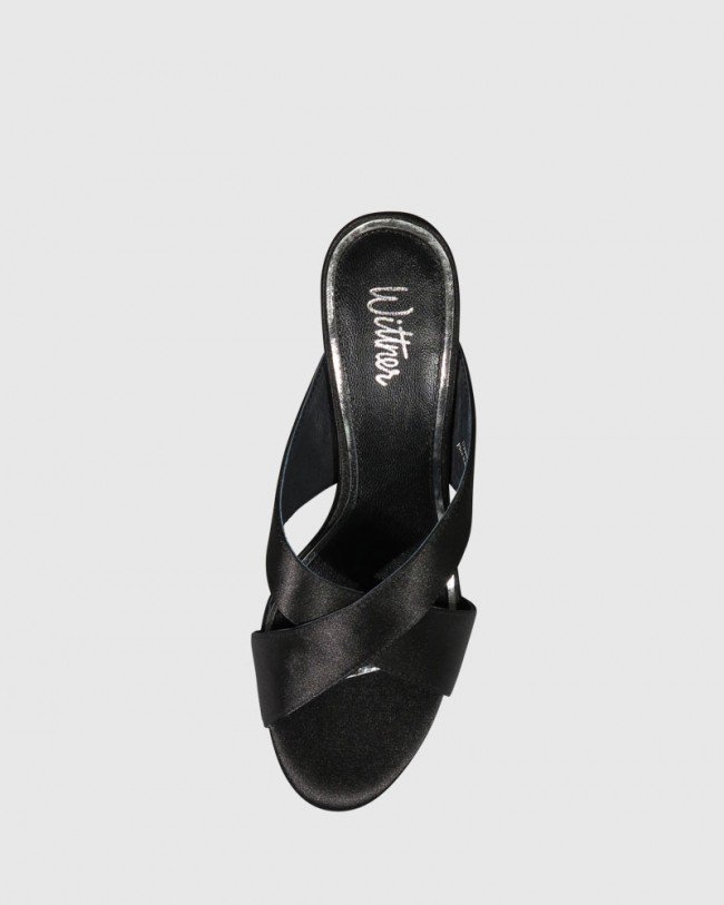 Wittner Ivette Black Satin Block Heel Mule