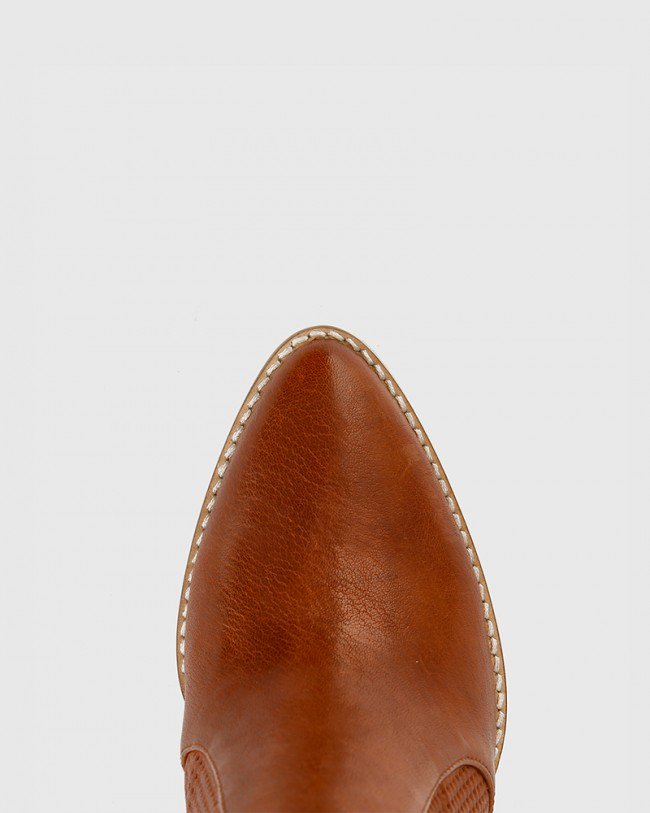 Wittner Halstead Cognac Leather Block Heel Ankle Boot