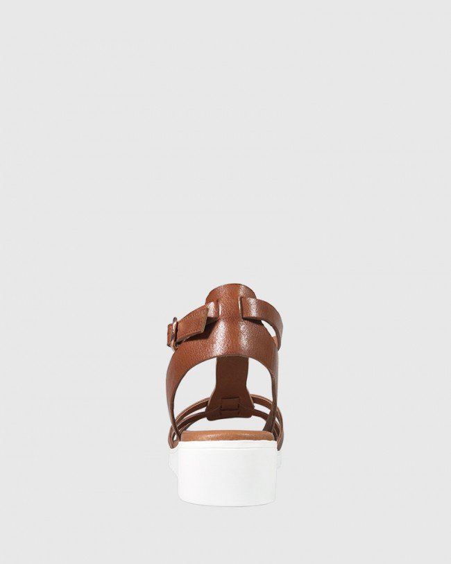 Wittner Jericho Cognac & Rose Gold Leather Wedge Sandal