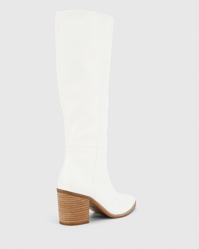 Wittner Preslee White Leather Block Heel Long Boot