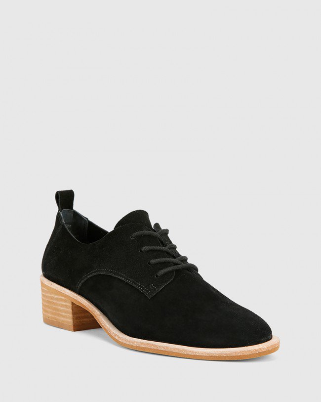 Wittner Fernanda Black Suede Block Heel Almond Toe