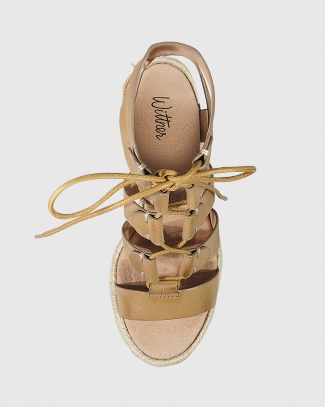 Wittner Venita Tan Leather Lace Up Espadrille Style Wedge