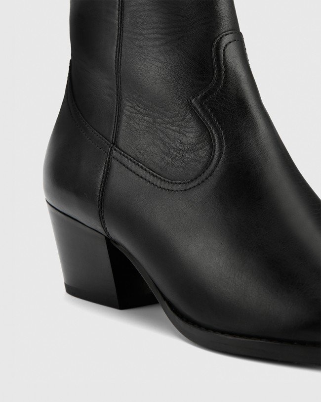 Wittner Kaelan Black Leather Block Heel Ankle Boot