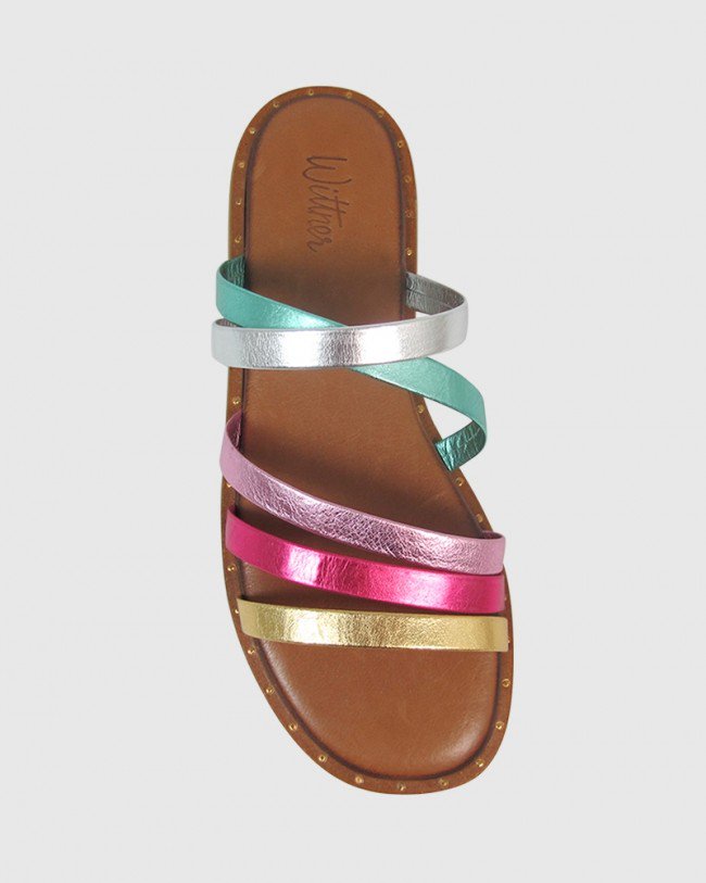 Wittner Karen Multi Metallic Leather Flat Slide